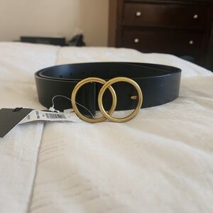 Auxiliary Black Genuine Leather Double Ring Belt Size Large